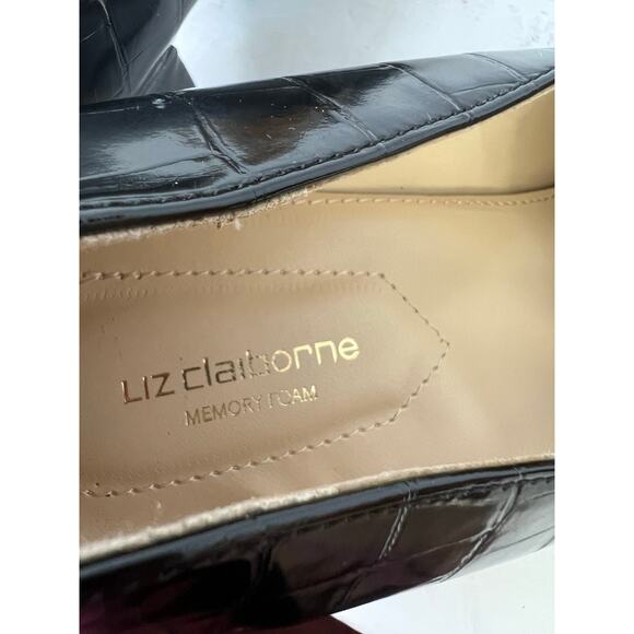 Liz Claiborne Melba Black Vegan Croc Embellished Block Heel  Slip On Pumps 11M - Picture 9 of 12